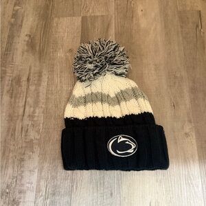 PSU Striped Knit Beanie with Pom Pom